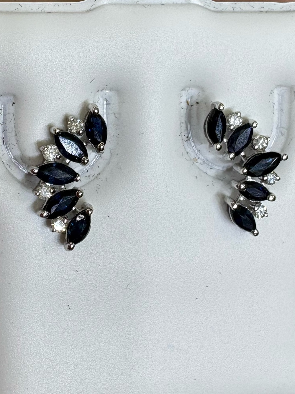 18KT White Gold, Sapphires & Diamonds Marquise Cluster Stud Earrings